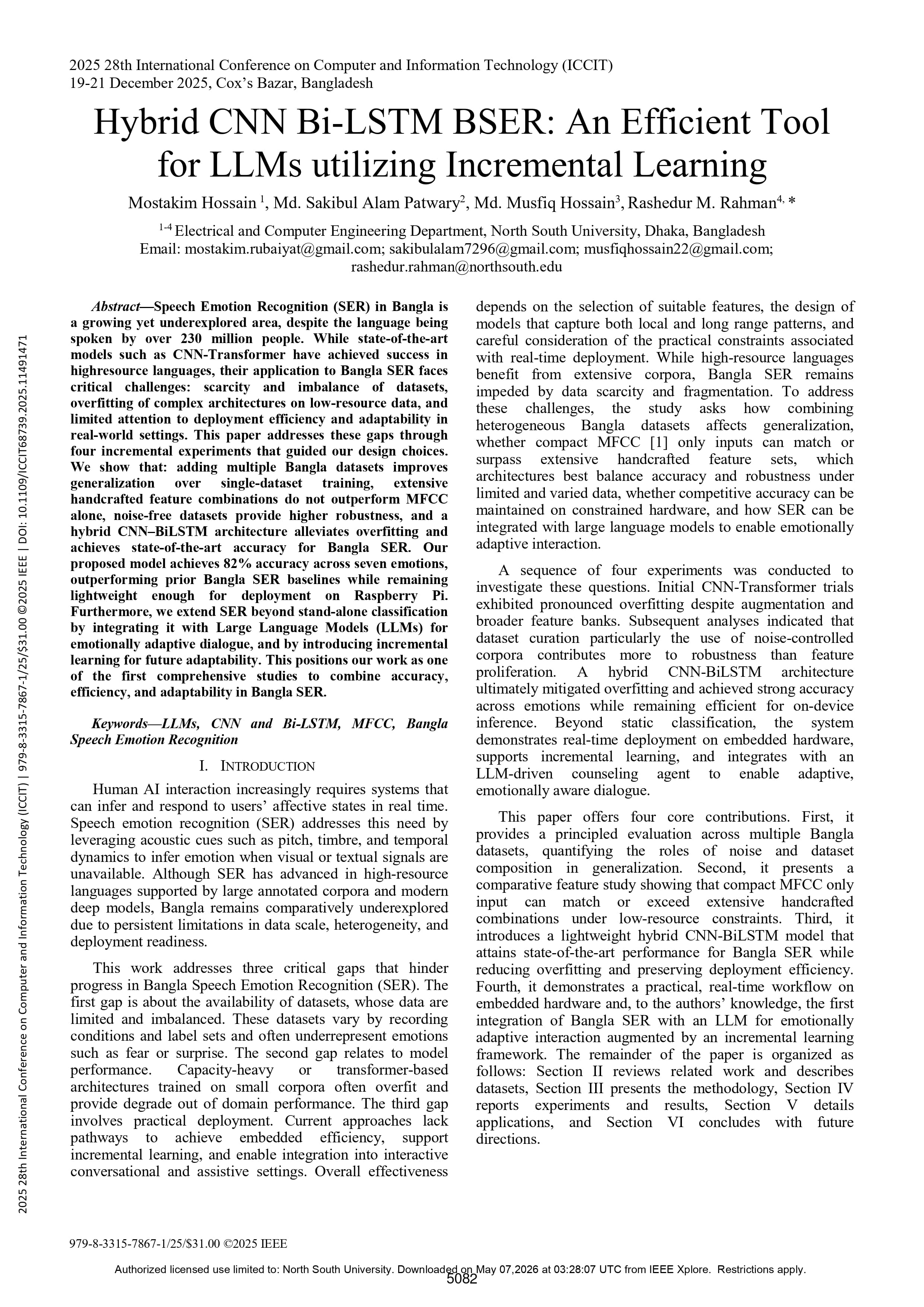 Hybrid CNN Bi-LSTM BSER publication